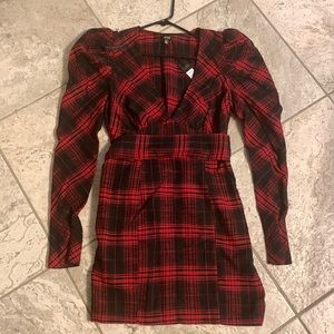 Afrm red flannel dress sz Lg NWT